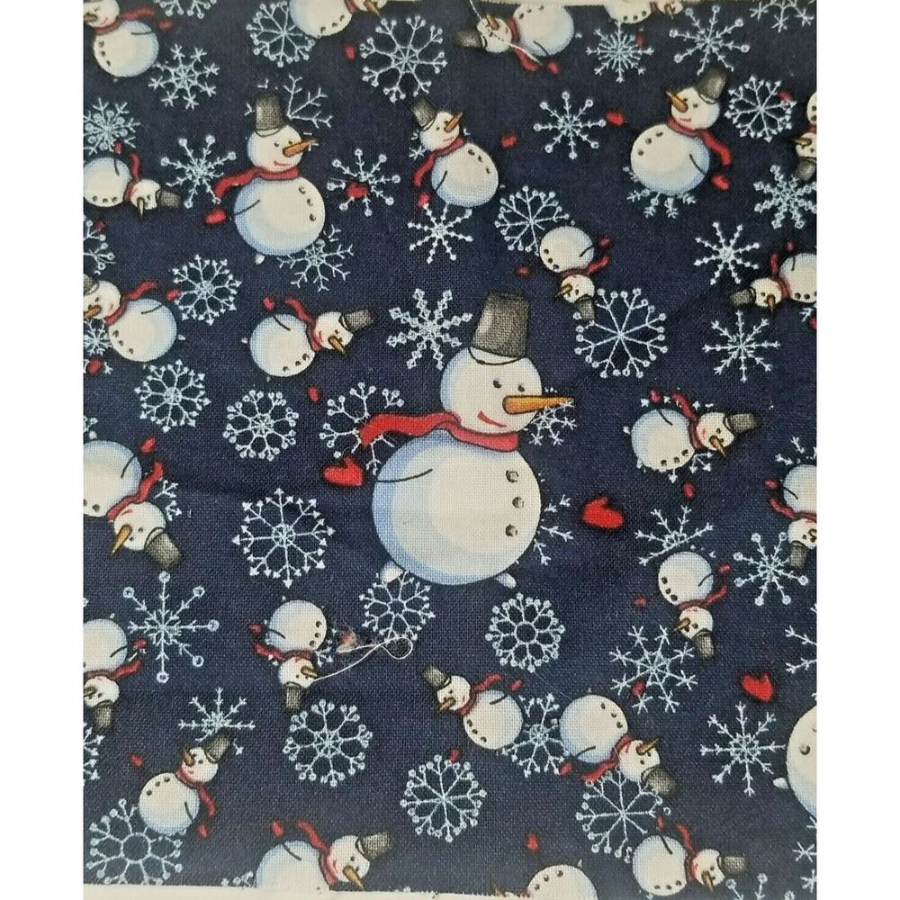 Snowman Fabric Scraps Quilting, Crafts Sewing Cotton 9" x 6" Lot of 48 Navy Blue